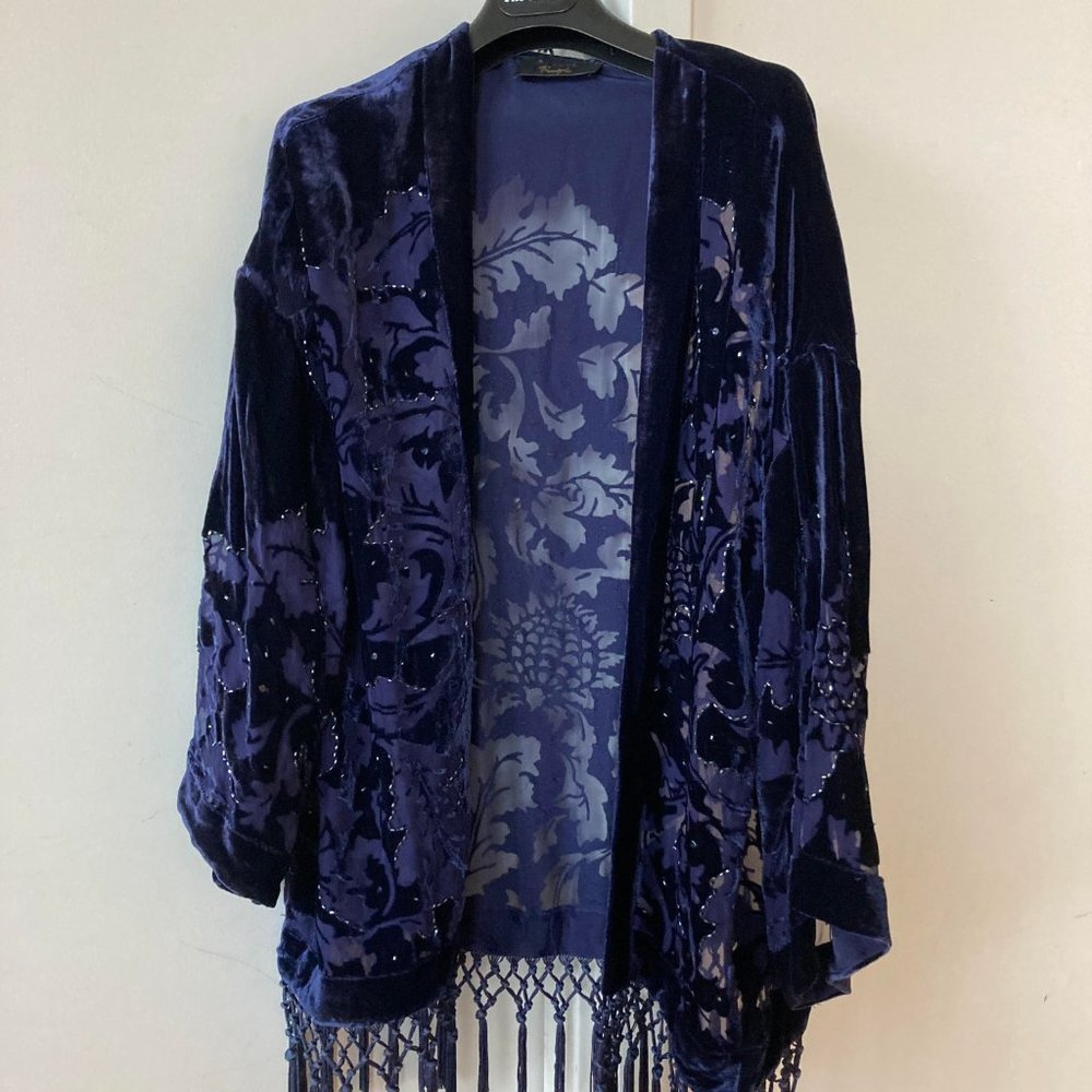 Blue Devore Velvet Kimono